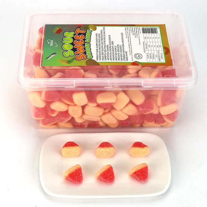 1Kg Cartoon two-color watermelon slices shaped chewy soft gummy candy in box CH-J633