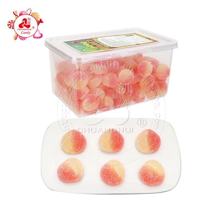 1Kg box White Peach shaped chewy soft gummy candy in box CH-J636