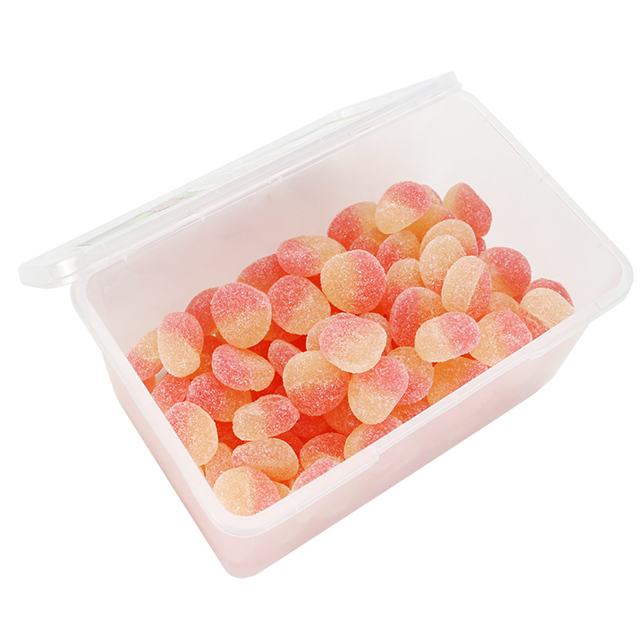1Kg box White Peach shaped chewy soft gummy candy in box CH-J636