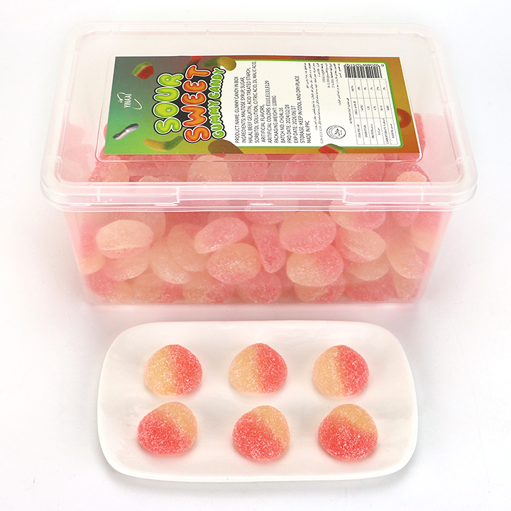 1Kg box White Peach shaped chewy soft gummy candy in box CH-J636