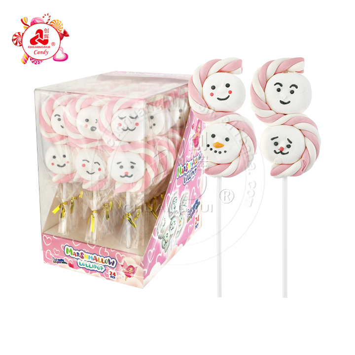 Cartoon Expression Smile Face marshmallows string lollipop with S shaped twist marshmallow CH-M194