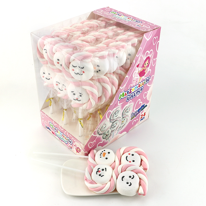 Cartoon Expression Smile Face marshmallows string lollipop with S shaped twist marshmallow CH-M194