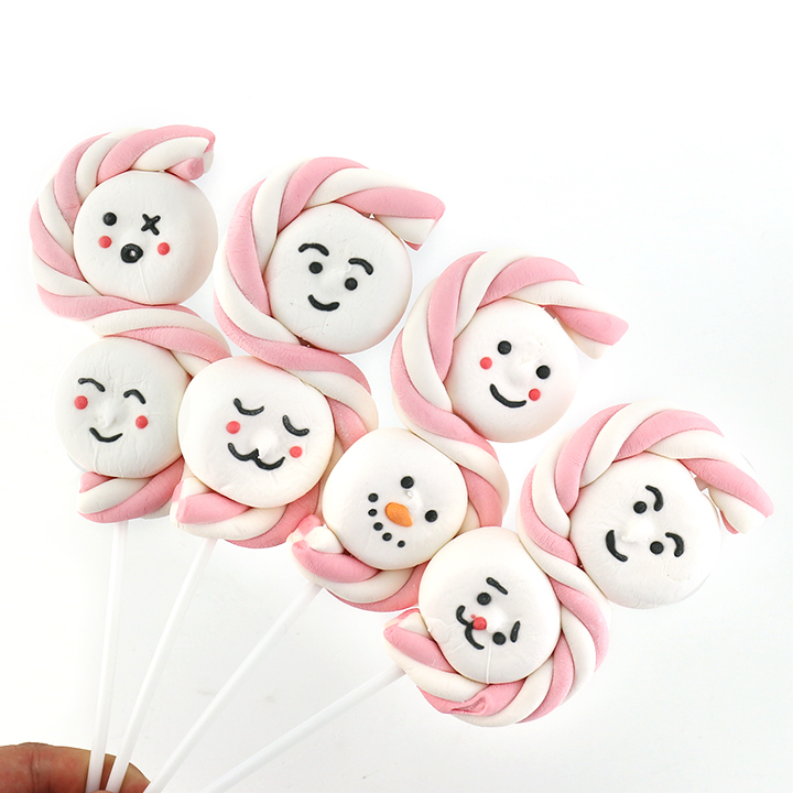 Cartoon Expression Smile Face marshmallows string lollipop with S shaped twist marshmallow CH-M194