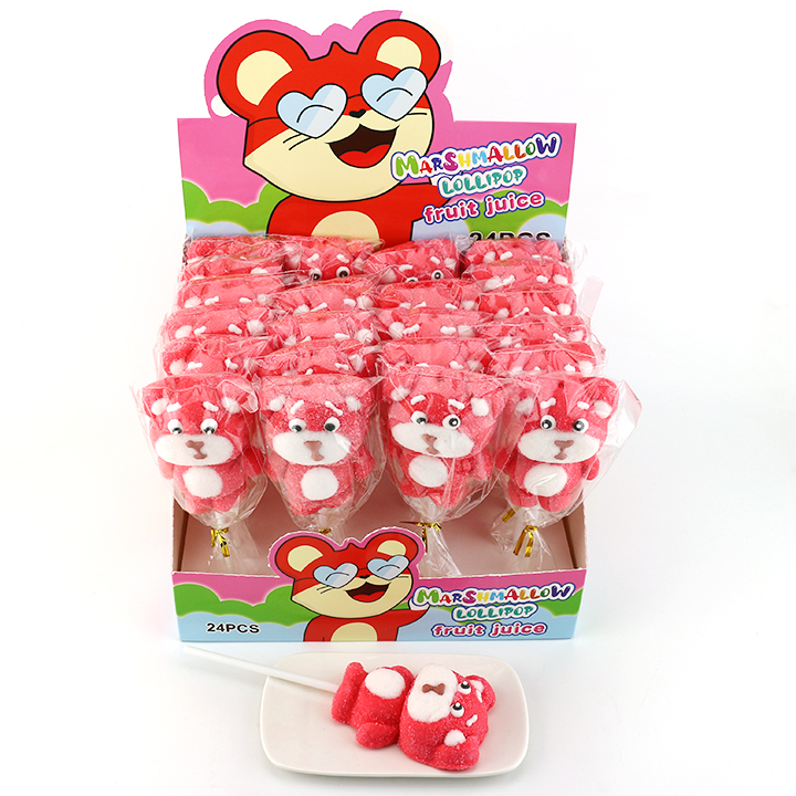 Cartoon 45g big cherry bear shaped fruit flavored marshmallow lollipop CH-M195