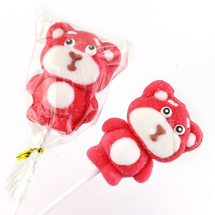 Cartoon 45g big cherry bear shaped fruit flavored marshmallow lollipop CH-M195