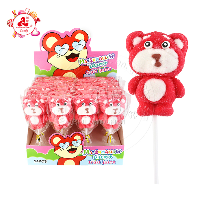 Cartoon 45g big cherry bear shaped fruit flavored marshmallow lollipop CH-M195