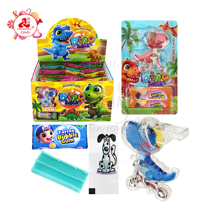 Bicycles Dinosaur whistle toy candy and tattoo bubble gum CH-T1348