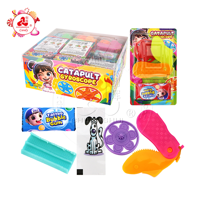 Funny finger gyro Catapult gyroscope with tattoo bubble gum toy candy CH-T1349