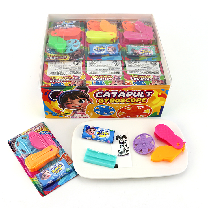 Funny finger gyro Catapult gyroscope with tattoo bubble gum toy candy CH-T1349