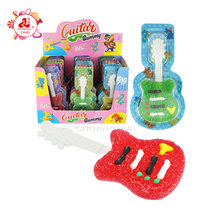Cartoon Guitar shaped soft gummy lollipop candy CH-J638