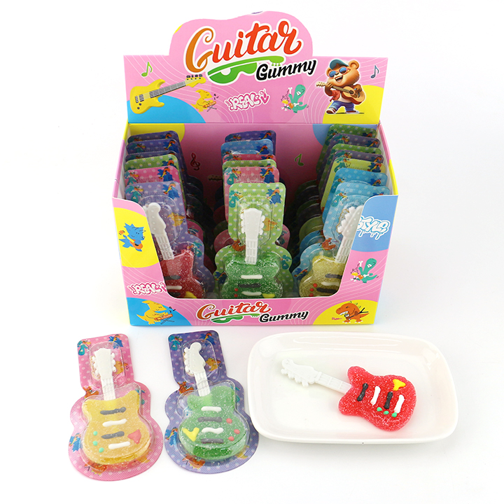 Cartoon Guitar shaped soft gummy lollipop candy CH-J638