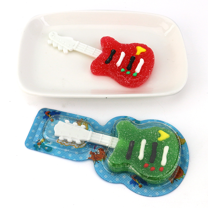 Cartoon Guitar shaped soft gummy lollipop candy CH-J638