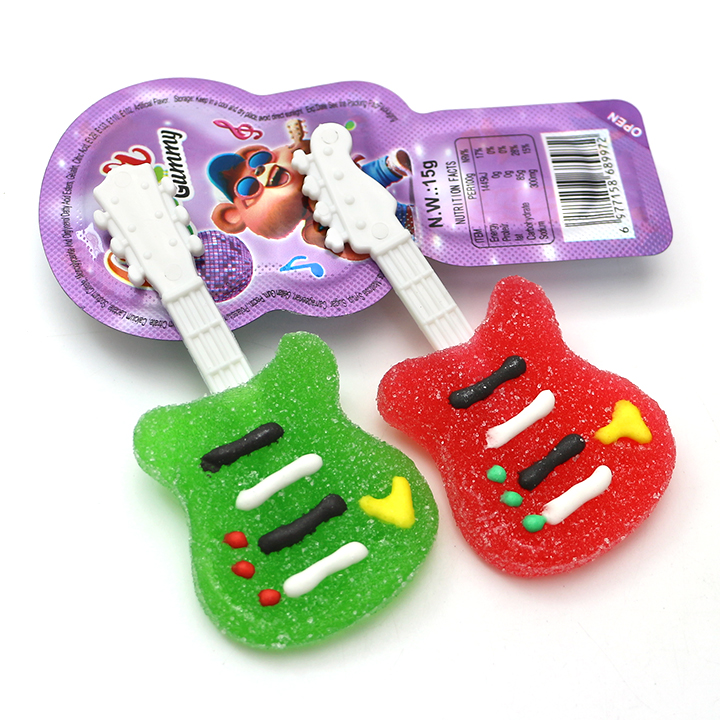 Cartoon Guitar shaped soft gummy lollipop candy CH-J638