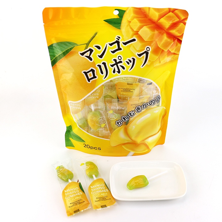 3D Mango shaped soft gummy lollipop pop candy CH-J640