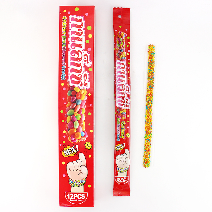 18g Rainbow Gummy long sour chewy roll gummy candy ropes with mini granule hard candy drops CH-J643