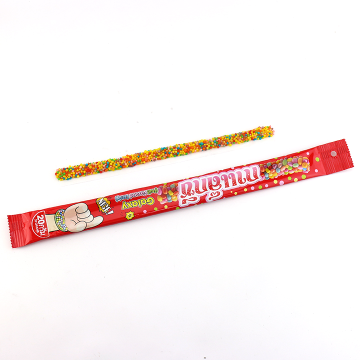 18g Rainbow Gummy long sour chewy roll gummy candy ropes with mini granule hard candy drops CH-J643
