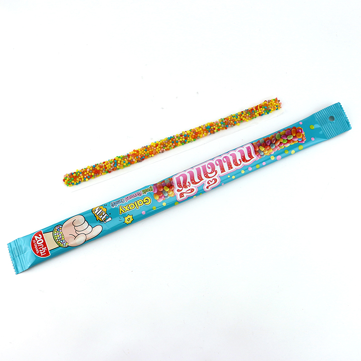 18g Rainbow Gummy long sour chewy roll gummy candy ropes with mini granule hard candy drops CH-J643