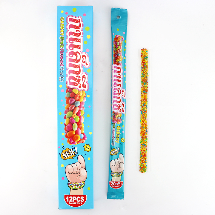18g Rainbow Gummy long sour chewy roll gummy candy ropes with mini granule hard candy drops CH-J643