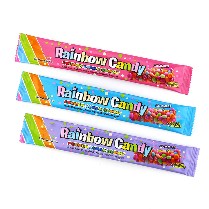 8g Rainbow candy sour chewy roll gummy rope with mini candy granule CH-J644