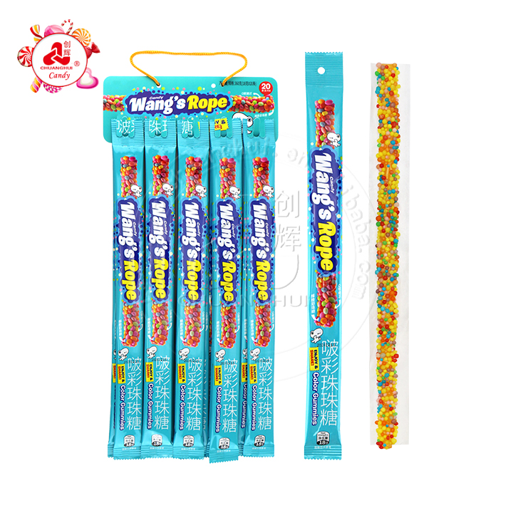 Sour Rainbow long rope jelly gummy candy with mini granule candy drops CH-J645