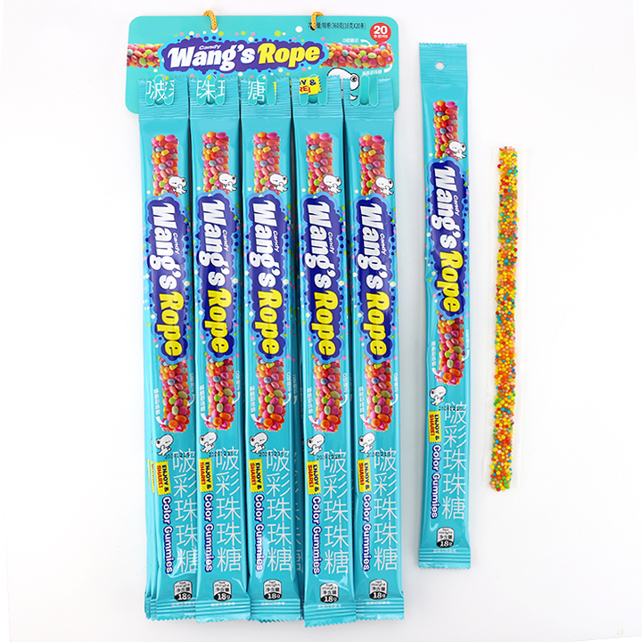Sour Rainbow long rope jelly gummy candy with mini granule candy drops CH-J645
