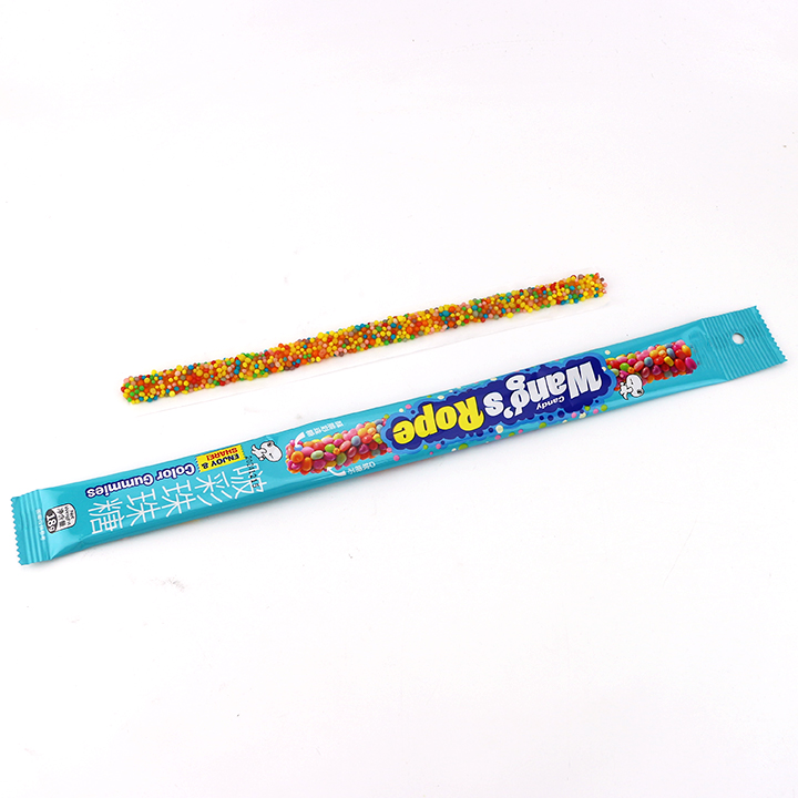 Sour Rainbow long rope jelly gummy candy with mini granule candy drops CH-J645