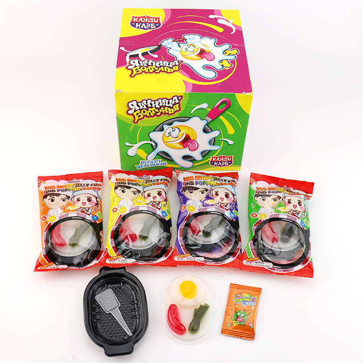 Cartoon Jelly Egg with scallion shaped jelly pudding cup with popping candy CH-K302