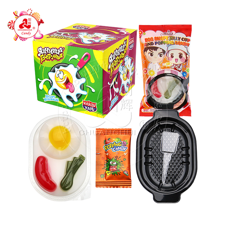 Cartoon Jelly Egg with scallion shaped jelly pudding cup with popping candy CH-K302