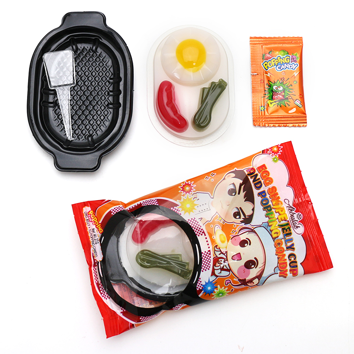 Cartoon Jelly Egg with scallion shaped jelly pudding cup with popping candy CH-K302