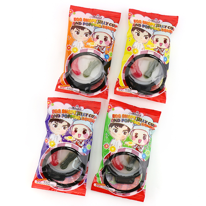Cartoon Jelly Egg with scallion shaped jelly pudding cup with popping candy CH-K302