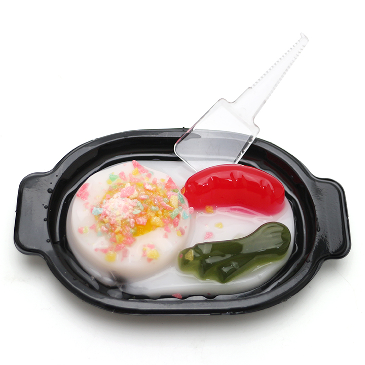 Cartoon Jelly Egg with scallion shaped jelly pudding cup with popping candy CH-K302