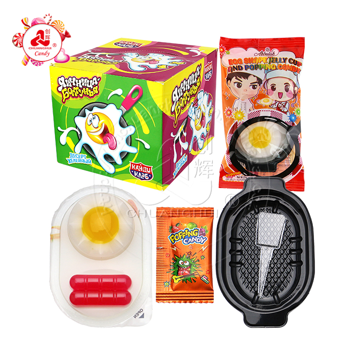 Cartoon sausage, fried egg shaped jelly pudding cup with popping candy CH-K303