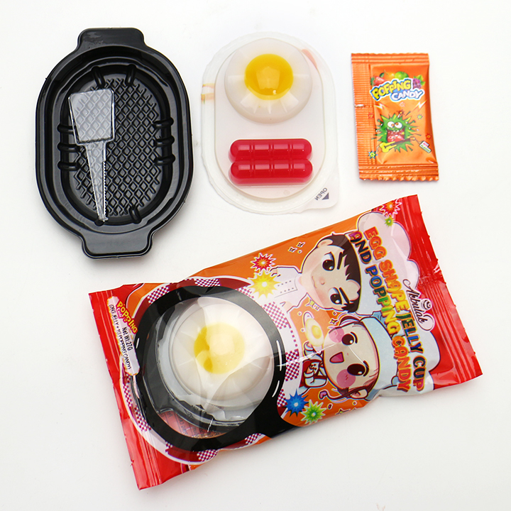 Cartoon sausage, fried egg shaped jelly pudding cup with popping candy CH-K303