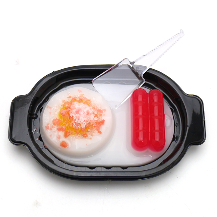 Cartoon sausage, fried egg shaped jelly pudding cup with popping candy CH-K303