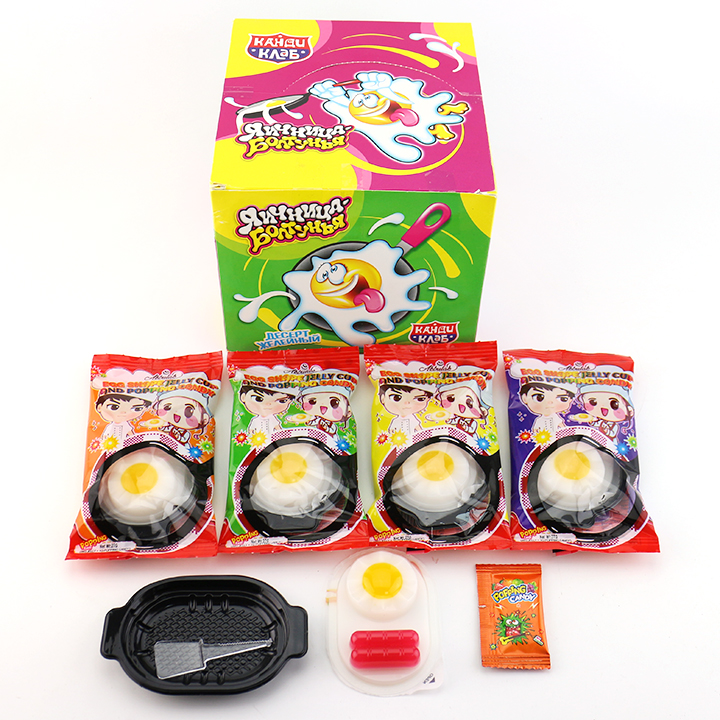Cartoon sausage, fried egg shaped jelly pudding cup with popping candy CH-K303