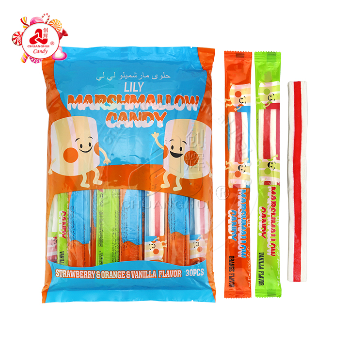22cm fruit flavored long marshmallow strip with jelly gummy candy strip CH-M196