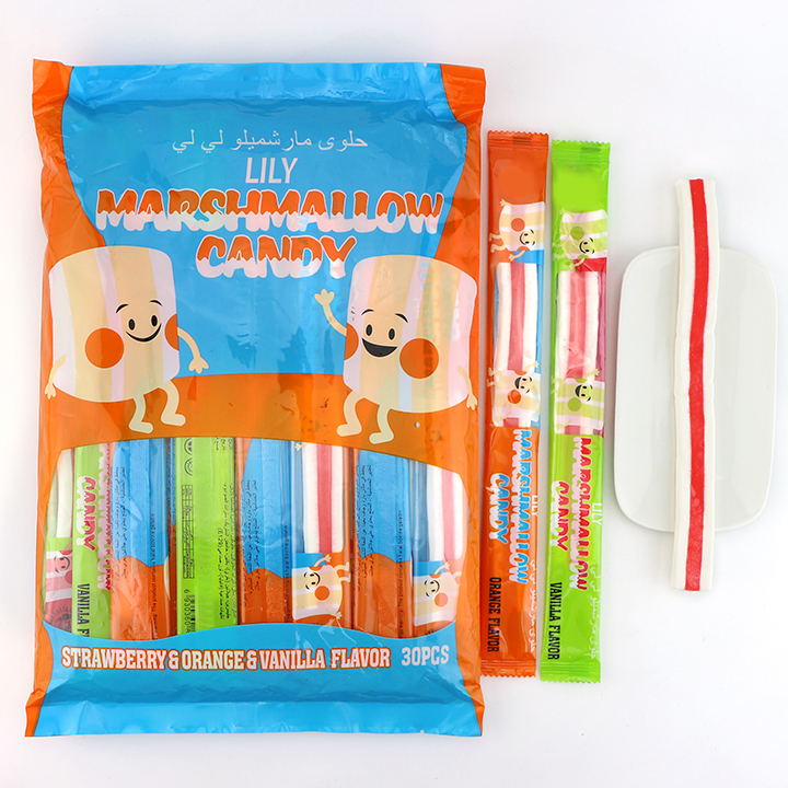 22cm fruit flavored long marshmallow strip with jelly gummy candy strip CH-M196