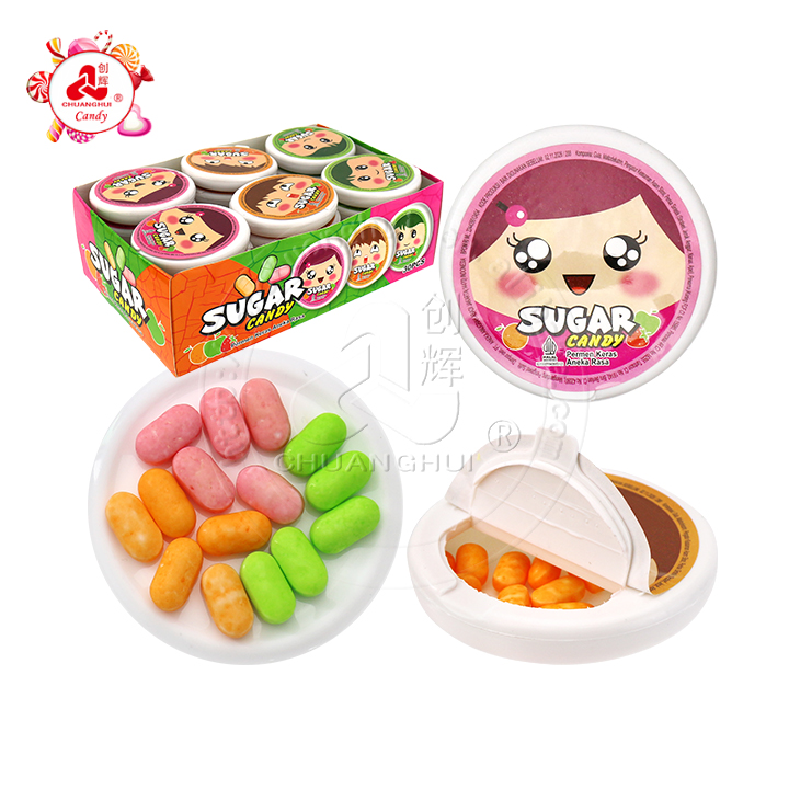 Halal fruity Sugar pressed tablet candy in a circular box CH-N721