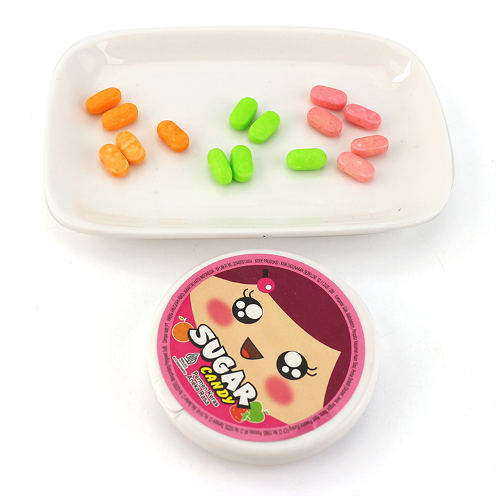 Halal fruity Sugar pressed tablet candy in a circular box CH-N721