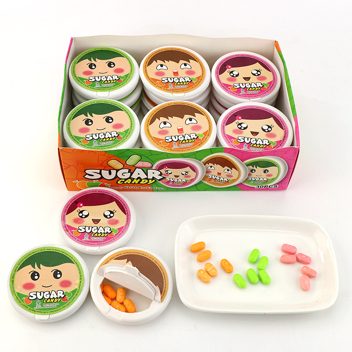 Halal fruity Sugar pressed tablet candy in a circular box CH-N721