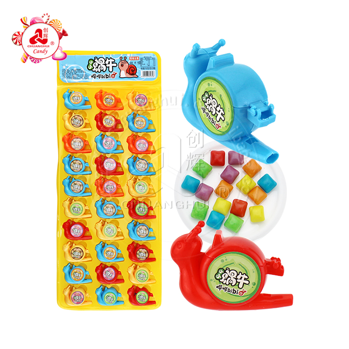 Cartoon snail shaped whistle toy candy with mini bubble gum CH-T1351