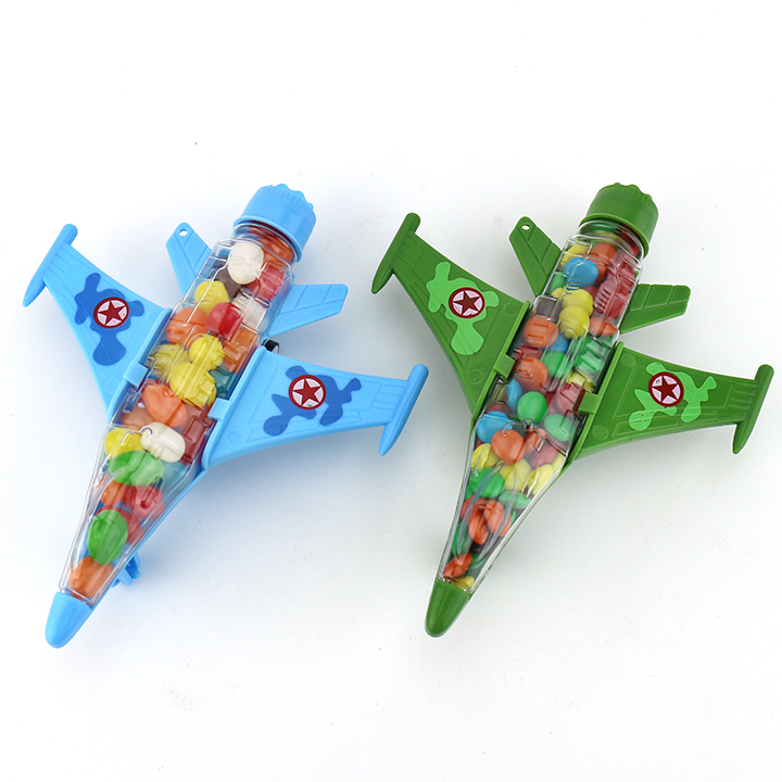 LED flashing fighter plane pull-back bottle toy candy with jelly bean or chocolate bean CH-TB235