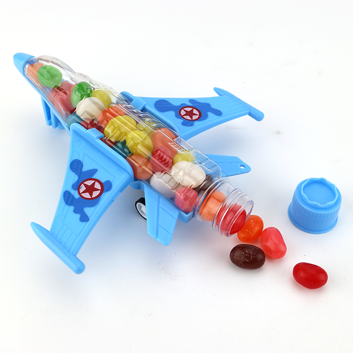 LED flashing fighter plane pull-back bottle toy candy with jelly bean or chocolate bean CH-TB235