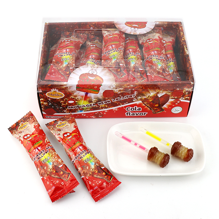 3D hamburger shaped cola flavored neon glow stick lollipop candy CH-B141-4