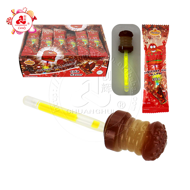 3D hamburger shaped cola flavored neon glow stick lollipop candy CH-B141-4