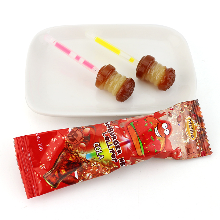 3D hamburger shaped cola flavored neon glow stick lollipop candy CH-B141-4
