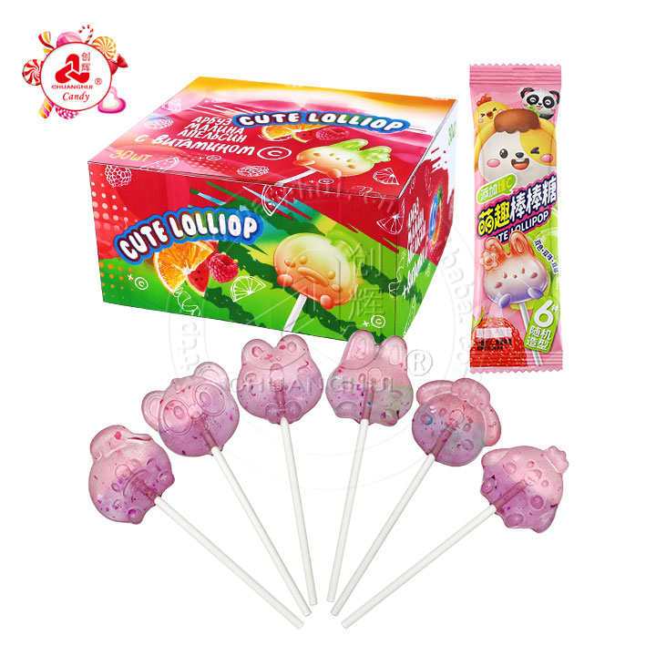 6 shapes dual color dual fruit flavor animal head shape hard lollipop candy CH-BP127