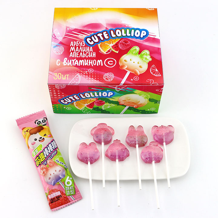 6 shapes dual color dual fruit flavor animal head shape hard lollipop candy CH-BP127