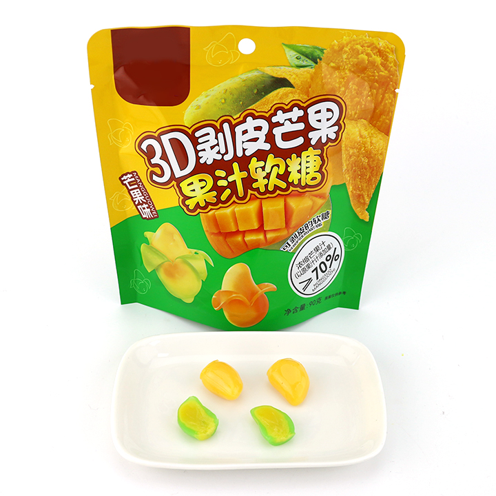3D Peeling Fruits Juice Fudge Peach, Grape, Litchi Various Shape Soft Gummy Candy in bag CH-J646