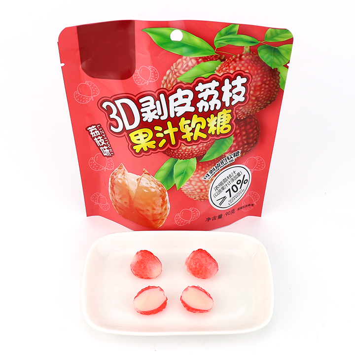 3D Peeling Fruits Juice Fudge Peach, Grape, Litchi Various Shape Soft Gummy Candy in bag CH-J646